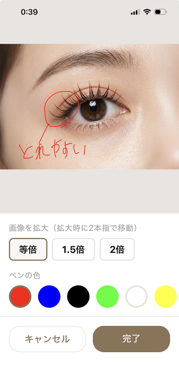 マツエクカルテ 施術写真への手書きメモ