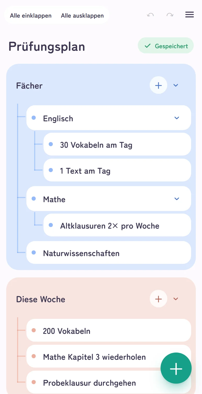 Eine Karte für die Prüfungsvorbereitung