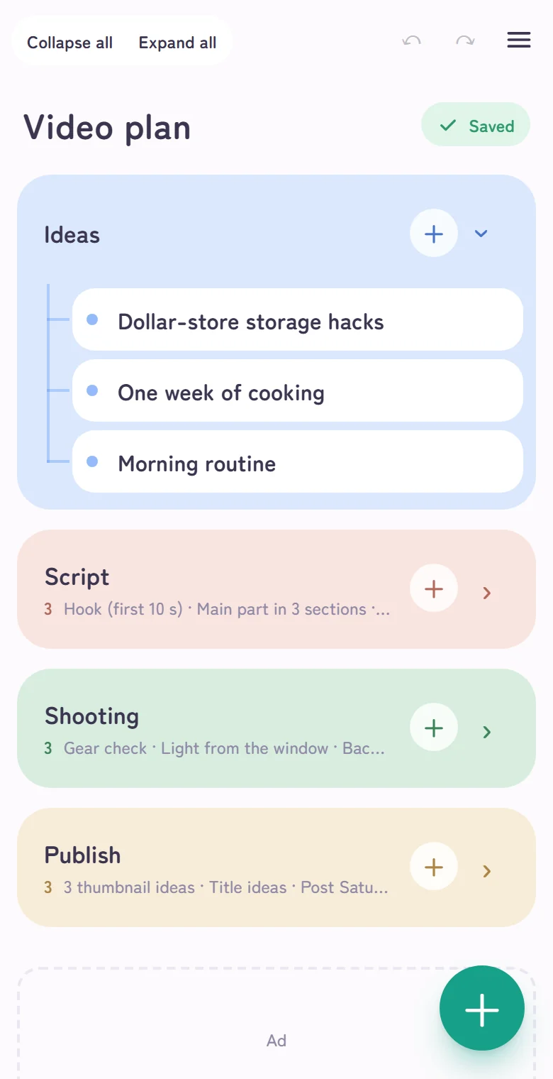 A map for planning a video